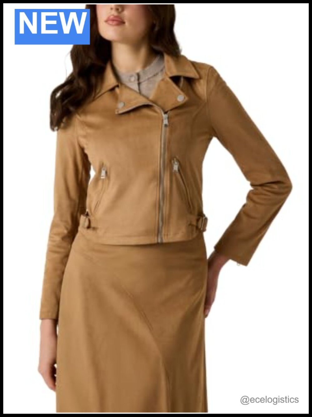 Women's Moto Jacket Faux Suede Biker Style Asymmetrical Zip